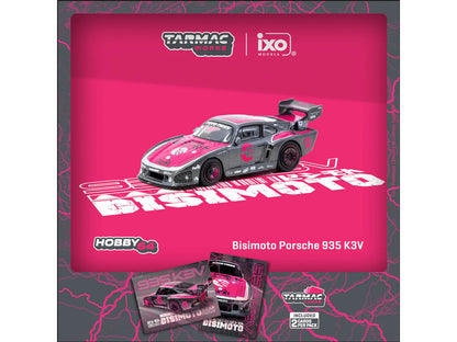Porsche 935 K3V Bisimoto Gray Metallic with Pink Hood and Top with Tarmac Cards "Hobby64" Series 1/64 Diecast Model by Tarmac Works-2