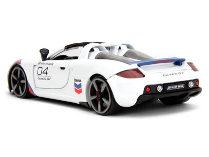 Porsche Carrera GT Convertible #04 "Chevron" White with Graphics "Hyper-Spec" Series 1/24 Diecast Model Car by Jada-1