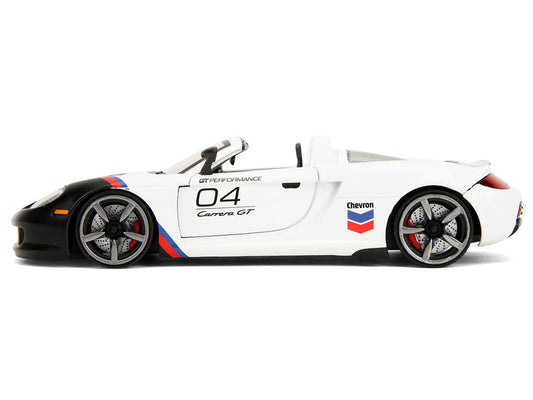 Porsche Carrera GT Convertible #04 "Chevron" White with Graphics "Hyper-Spec" Series 1/24 Diecast Model Car by Jada-0