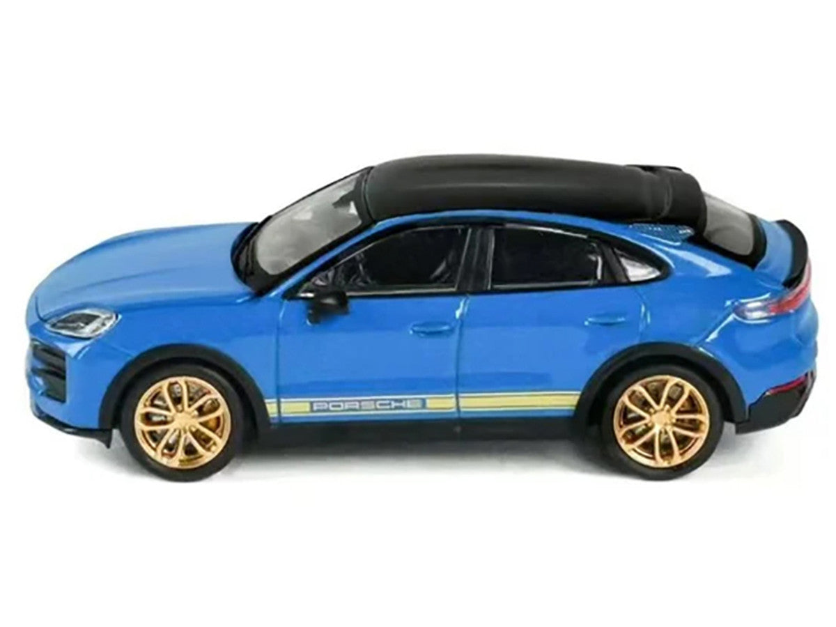 Porsche Cayenne Turbo GT Blue with Black Top and Gold Stripes 1/64 Diecast Model Car by Trends Hobby-3