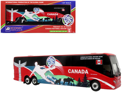 Prevost H3-45 Coach Bus "Canada National Soccer Team" Red with Graphics "International Federation of the Global Game" Series Limited Edition to 504 pieces Worldwide 1/87 (HO) Diecast Model by Iconic Replicas-4
