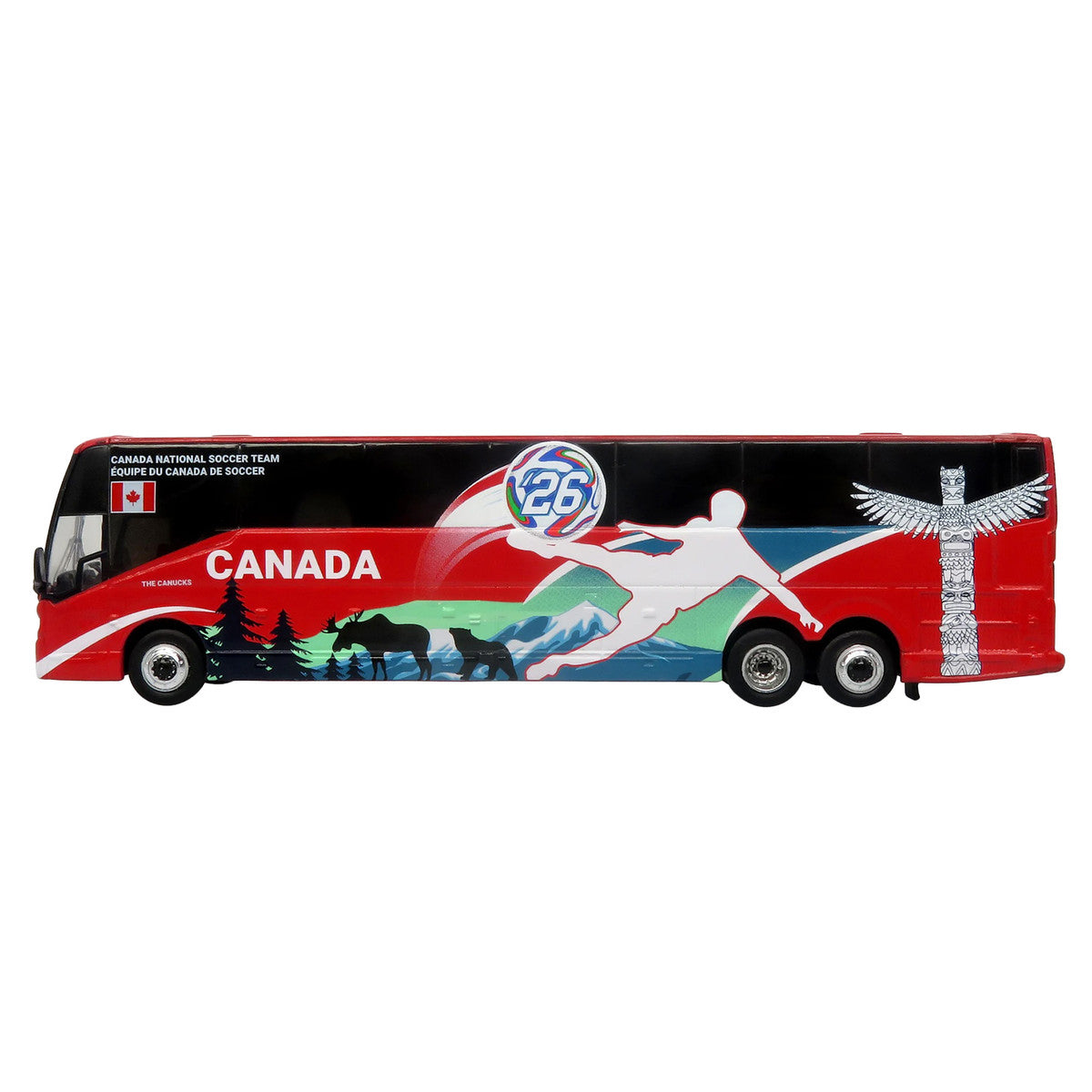 Prevost H3-45 Coach Bus "Canada National Soccer Team" Red with Graphics "International Federation of the Global Game" Series Limited Edition to 504 pieces Worldwide 1/87 (HO) Diecast Model by Iconic Replicas-1