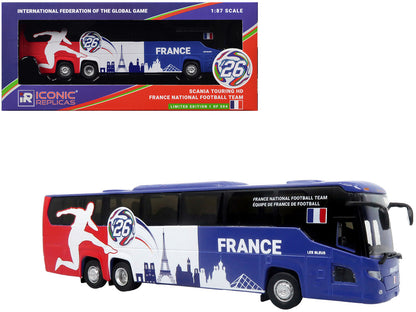 Scania Touring HD Coach Bus "France National Football Team" Blue with Graphics "International Federation of the Global Game" Series Limited Edition to 504 pieces Worldwide 1/87 (HO) Diecast Model by Iconic Replicas-0