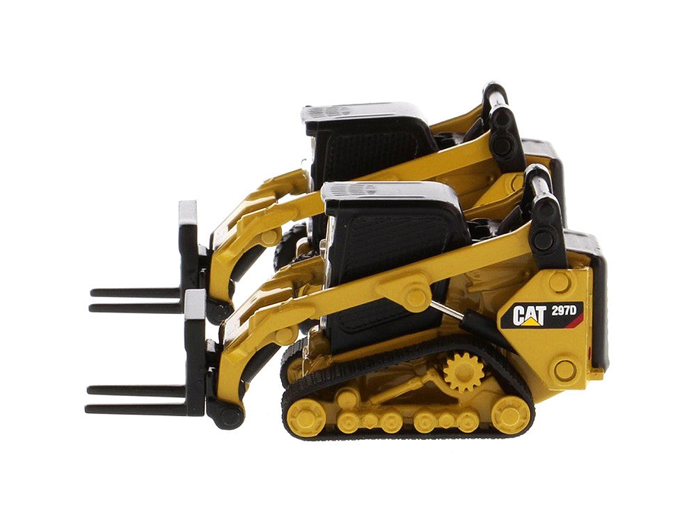 Set of 2 pieces CAT Caterpillar 272D2 Skid Steer Loader and CAT Caterpillar 297D2 Compact Track Loader with Accessories 1/64 Diecast Models by Diecast Masters-1