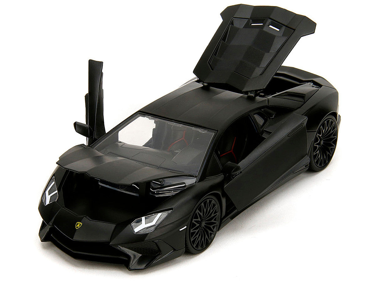 Shaw's Lamborghini Aventador Matt Black "Furious 7" (2015) Movie "Fast & Furious" Series 1/24 Diecast Model Car by Jada-2
