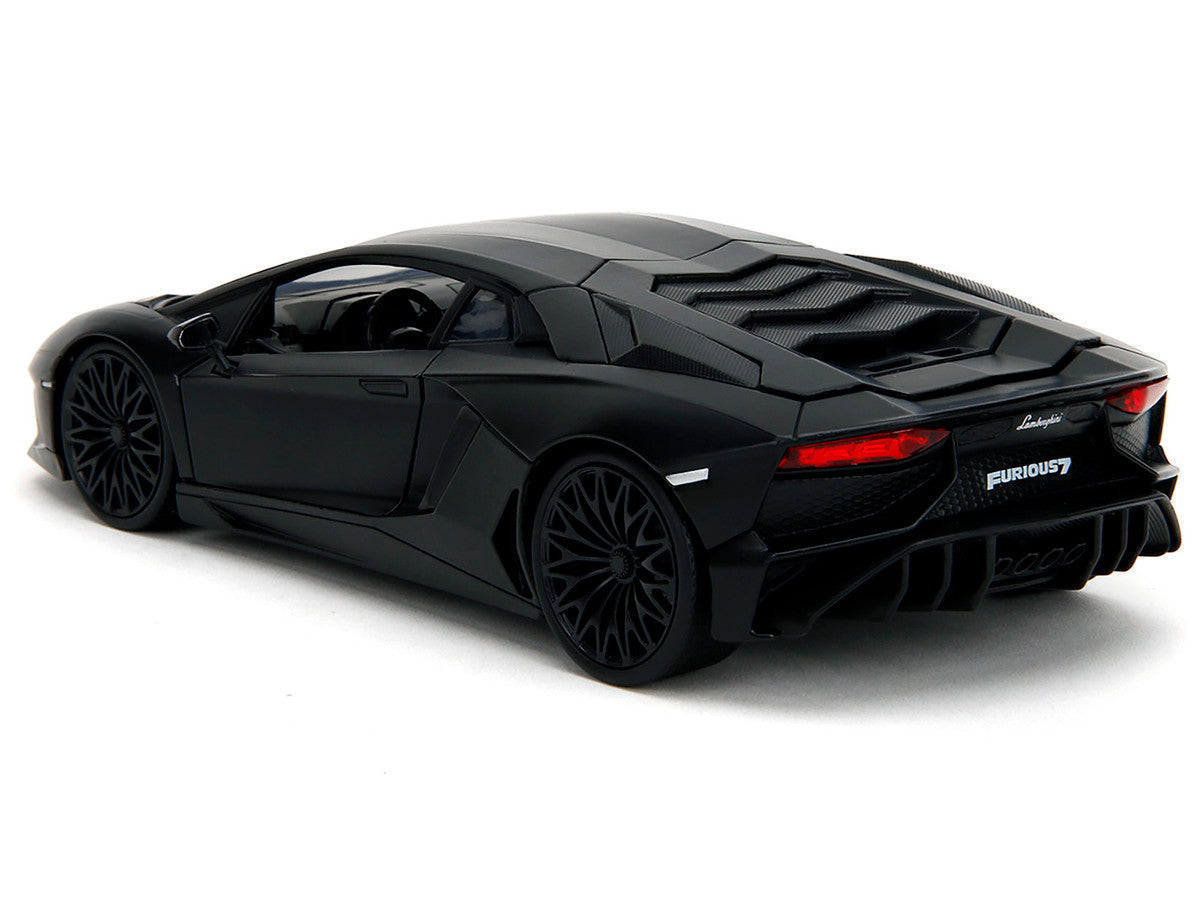 Shaw's Lamborghini Aventador Matt Black "Furious 7" (2015) Movie "Fast & Furious" Series 1/24 Diecast Model Car by Jada-0