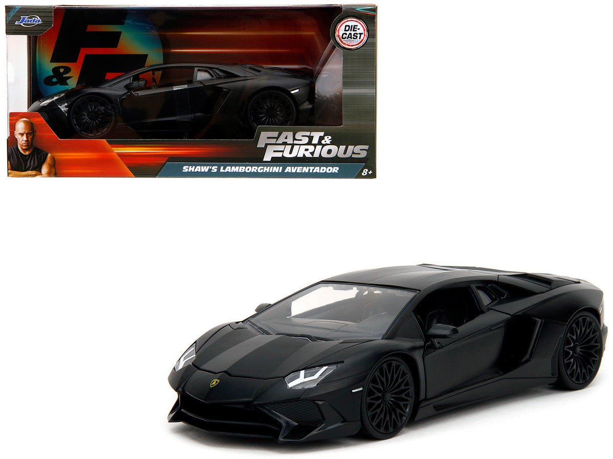 Shaw's Lamborghini Aventador Matt Black "Furious 7" (2015) Movie "Fast & Furious" Series 1/24 Diecast Model Car by Jada-4