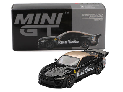 Shelby GT500 Dragon Snake Concept "King Cobra" Black with Gold Metallic Top Limited Edition 1/64 Diecast Model Car by Mini GT-1
