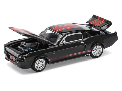 Shelby Mustang GT500 Dark Chrome with Red Stripes 1/64 Diecast Model Car by Pop Race-2