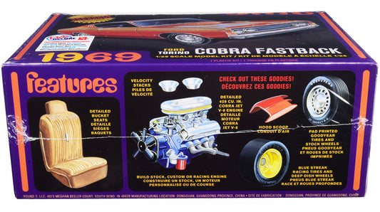 Skill 2 Model Kit 1969 Ford Torino Cobra Fastback 3-in-1 Kit 1/25 Scale Model by AMT-1