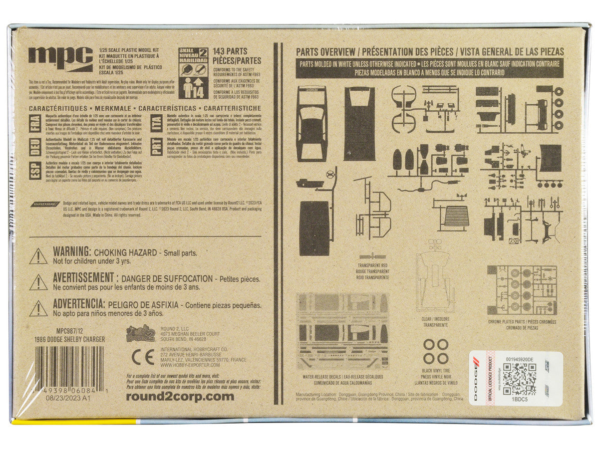 Skill 2 Model Kit 1986 Dodge Shelby Charger 1/25 Scale Model by MPC-3