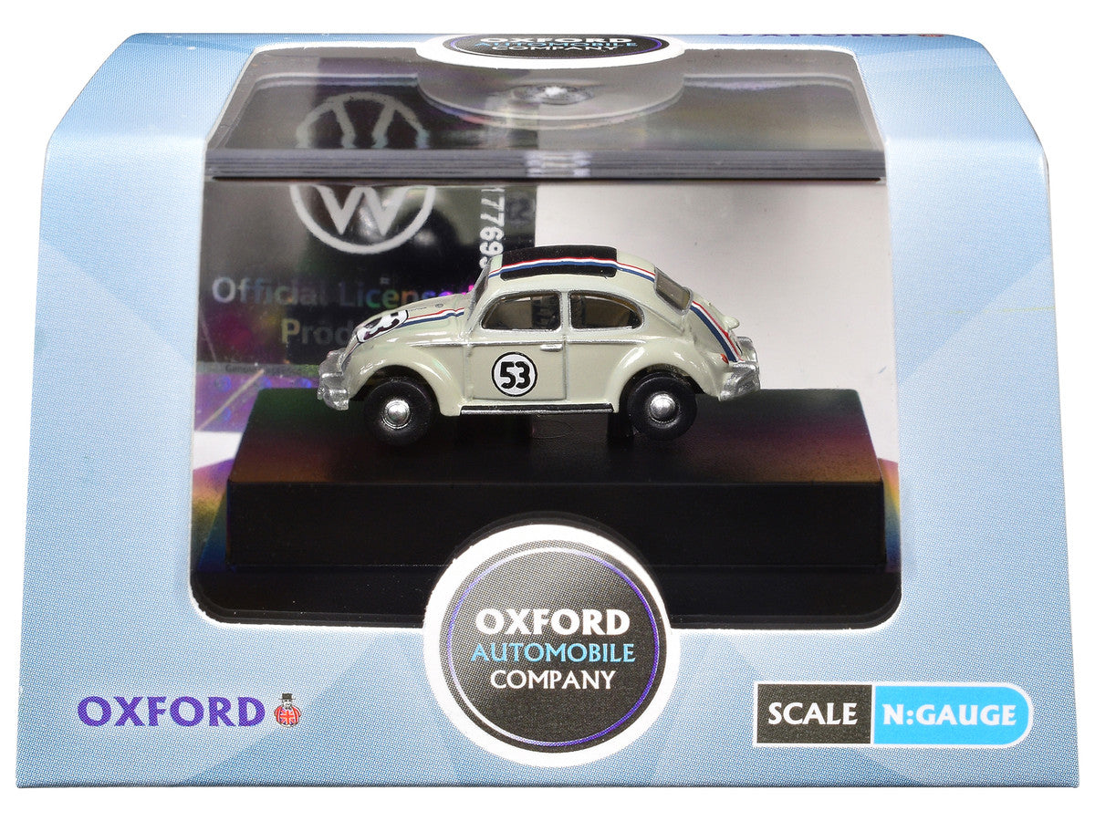 Volkswagen Beetle #53 Beige with Stripes and Black Top 1/148 (N) Scale Diecast Model Car by Oxford Diecast-1