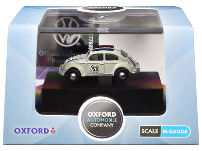 Volkswagen Beetle #53 Beige with Stripes and Black Top 1/148 (N) Scale Diecast Model Car by Oxford Diecast-1