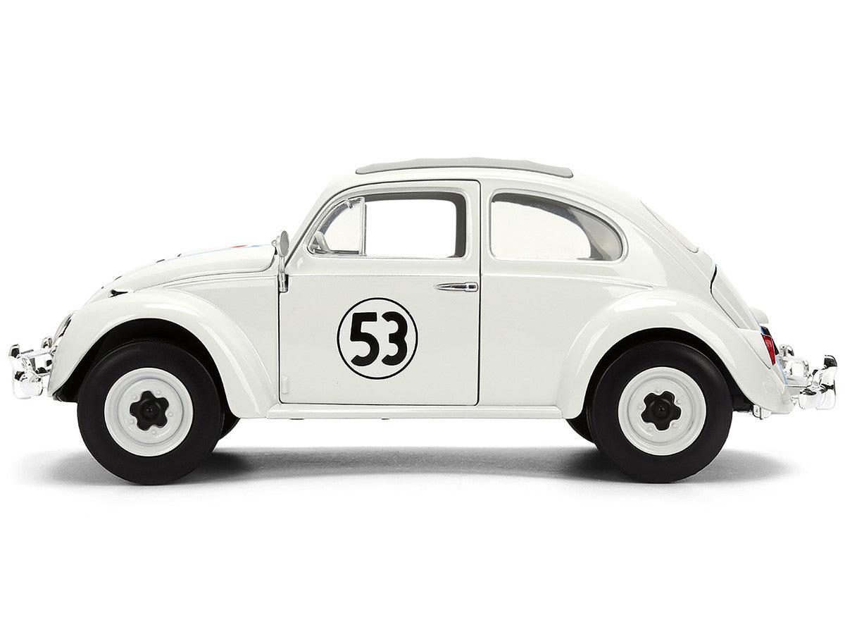 Volkswagen Beetle #53 "Herbie" White with Stripes "The Love Bug" (1968) Movie with Extra Wheels 1/24 Diecast Model Car by Jada-2