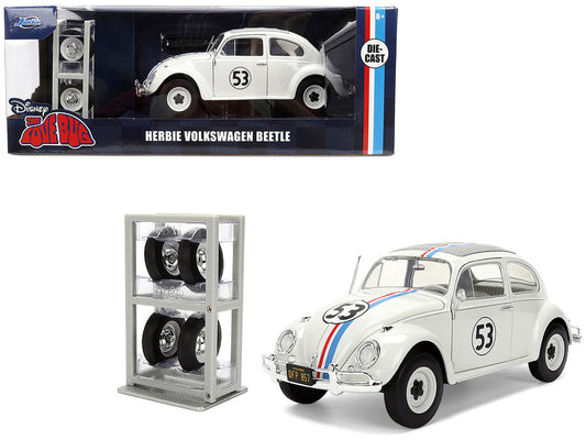 Volkswagen Beetle #53 "Herbie" White with Stripes "The Love Bug" (1968) Movie with Extra Wheels 1/24 Diecast Model Car by Jada-0