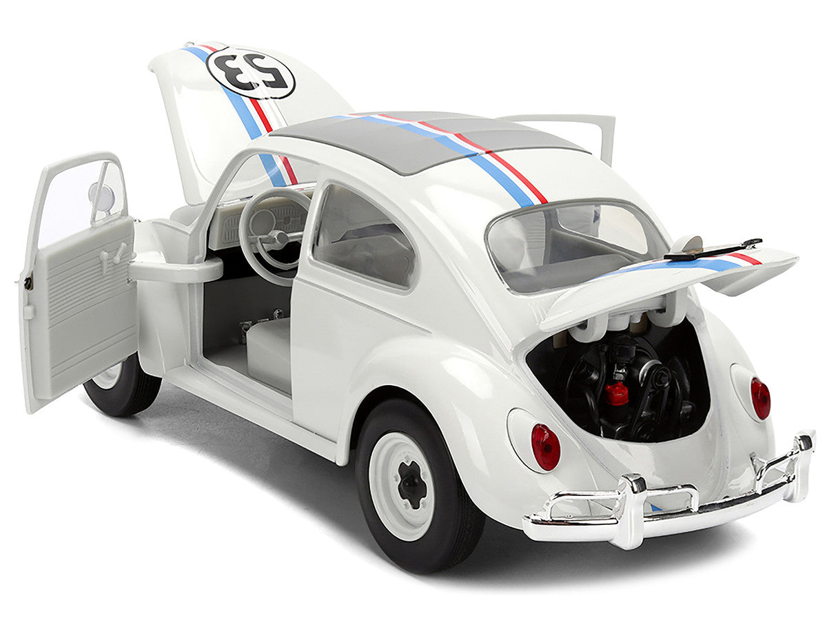 Volkswagen Beetle #53 "Herbie" White with Stripes "The Love Bug" (1968) Movie with Extra Wheels 1/24 Diecast Model Car by Jada-3