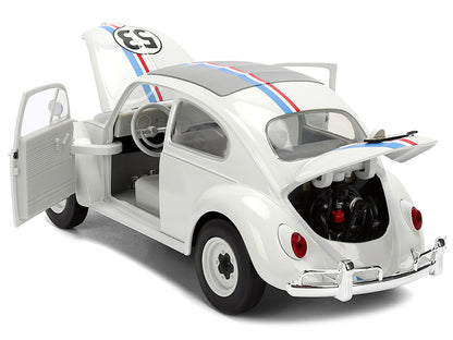 Volkswagen Beetle #53 "Herbie" White with Stripes "The Love Bug" (1968) Movie with Extra Wheels 1/24 Diecast Model Car by Jada-3