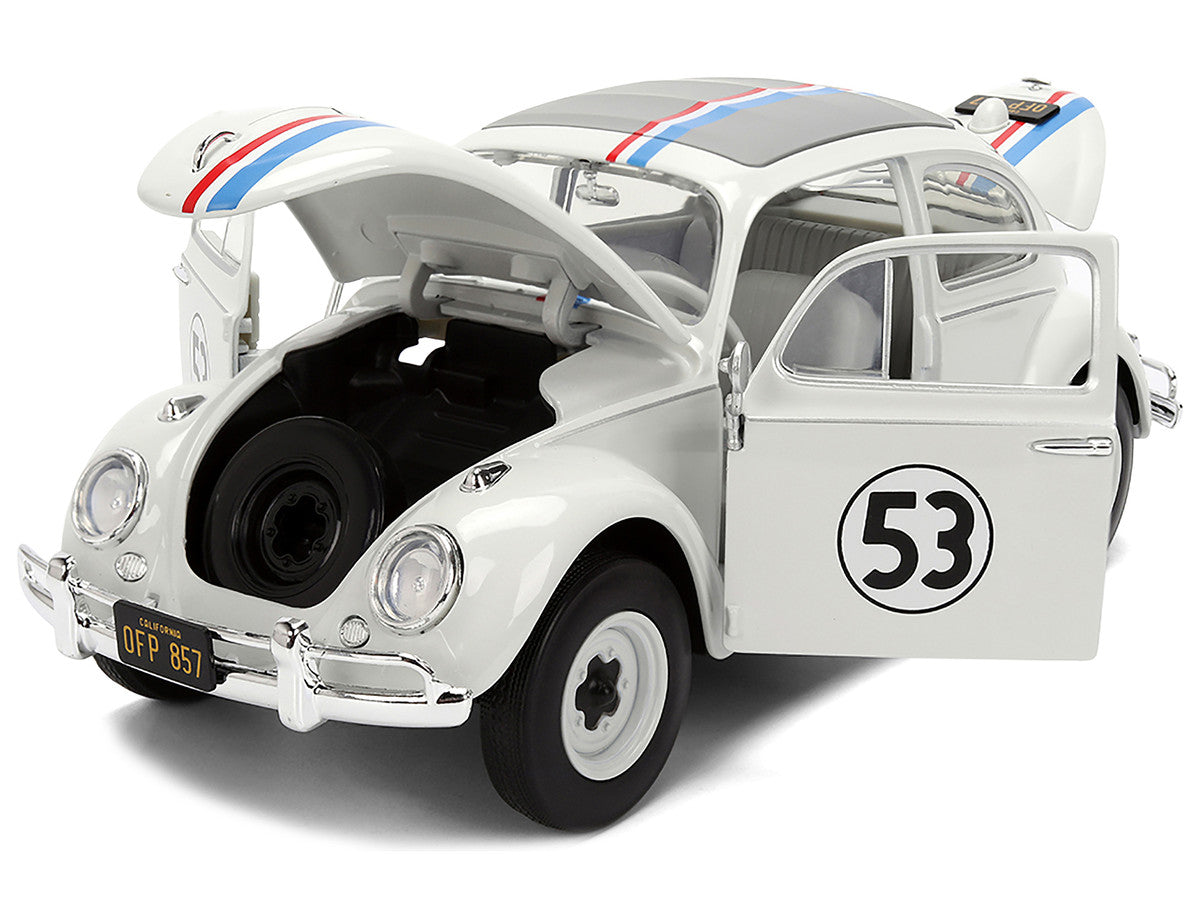 Volkswagen Beetle #53 "Herbie" White with Stripes "The Love Bug" (1968) Movie with Extra Wheels 1/24 Diecast Model Car by Jada-1