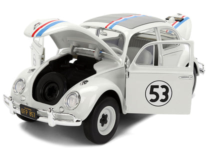 Volkswagen Beetle #53 "Herbie" White with Stripes "The Love Bug" (1968) Movie with Extra Wheels 1/24 Diecast Model Car by Jada-1