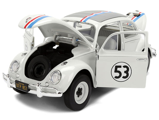 Volkswagen Beetle #53 "Herbie" White with Stripes "The Love Bug" (1968) Movie with Extra Wheels 1/24 Diecast Model Car by Jada-1