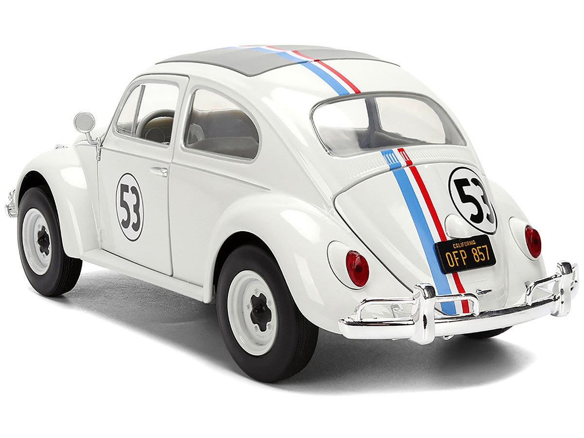 Volkswagen Beetle #53 "Herbie" White with Stripes "The Love Bug" (1968) Movie with Extra Wheels 1/24 Diecast Model Car by Jada-4