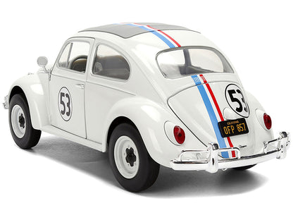 Volkswagen Beetle #53 "Herbie" White with Stripes "The Love Bug" (1968) Movie with Extra Wheels 1/24 Diecast Model Car by Jada-4