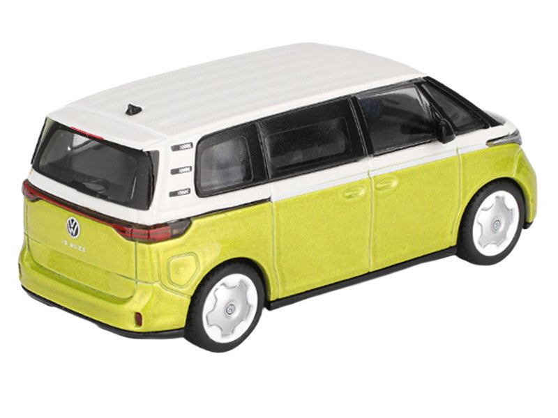 Volkswagen ID. Buzz Van Pomelo Yellow Metallic and Candy White Limited Edition 1/64 Diecast Model Car by Mini GT-1