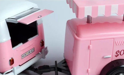 Volkswagen T1 Delivery Van with Ice-Cream Trailer Pink and White "Ice-Cream Shop" 1/24 Diecast Model Car by Motormax-1