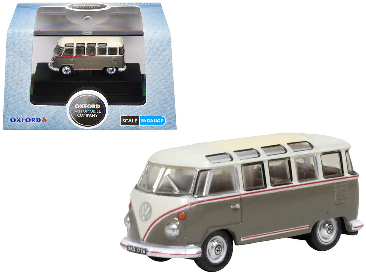 Volkswagen T1 Samba Bus Mouse Grey and Pearl White with Red Stripes 1/148 (N) Scale Diecast Model Car by Oxford Diecast-4