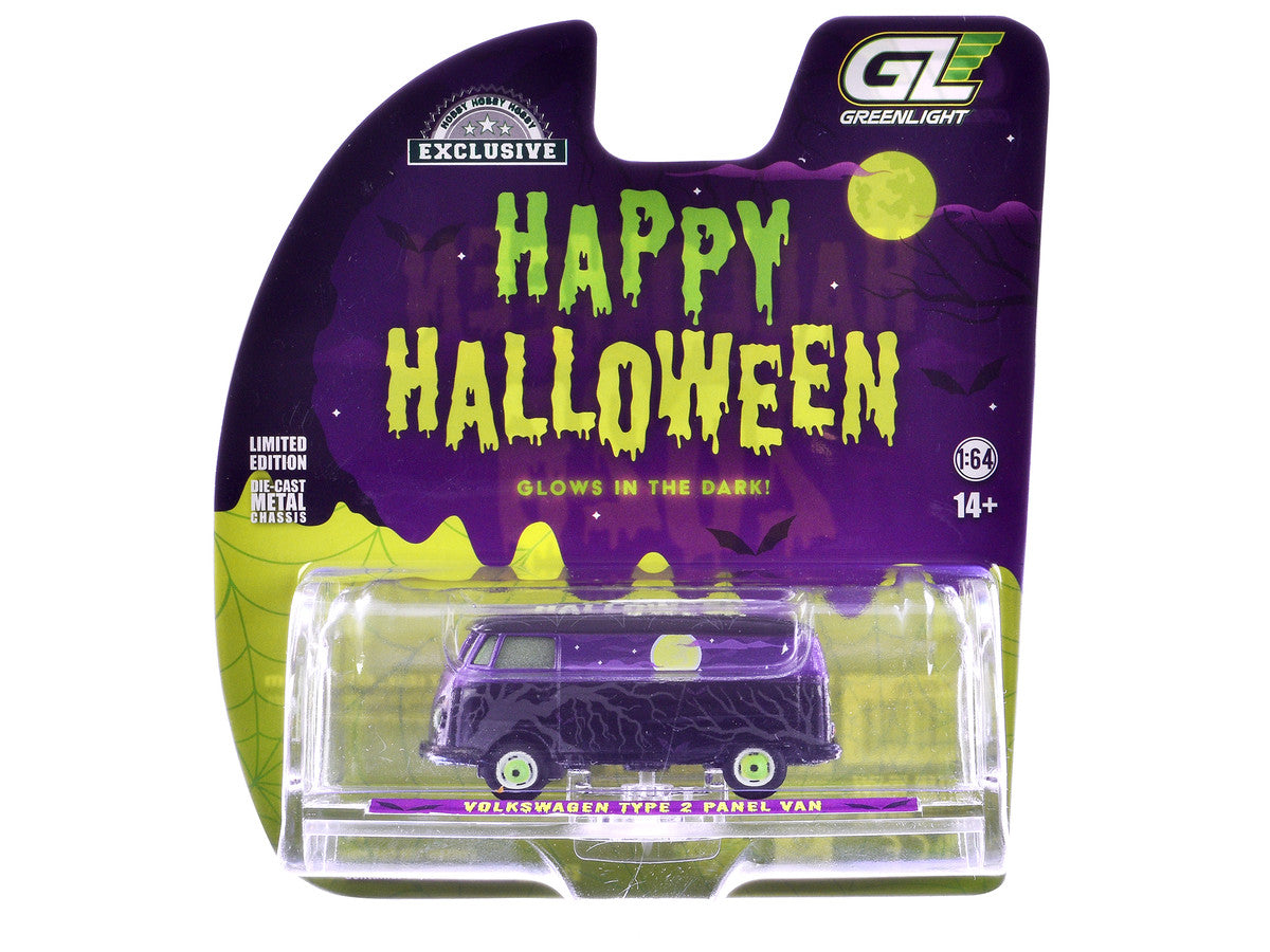 Volkswagen Type 2 Panel Van "Halloween 2025 - Spooky Night" Black and Purple with "Glow in the Dark" Paint "Hobby Exclusive" Series 1/64 Diecast Model Car by Greenlight-0