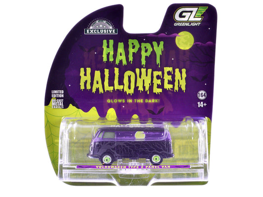 Volkswagen Type 2 Panel Van "Halloween 2025 - Spooky Night" Black and Purple with "Glow in the Dark" Paint "Hobby Exclusive" Series 1/64 Diecast Model Car by Greenlight-0