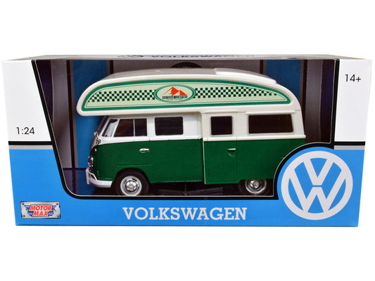 Volkswagen Type 2 (T1) Camper Van Green and White "Outdoor Camping Explore the Forest" 1/24 Diecast Model Car by Motormax-0