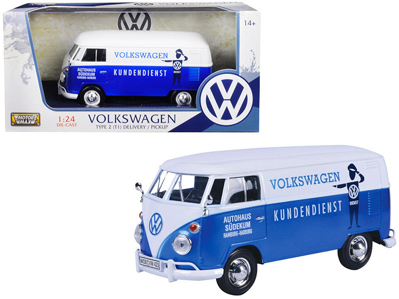 Volkswagen Type 2 (T1) Delivery Van Autohaus Sudekum "Kundendienst" Candy Blue and White 1/24 Diecast Model Car by Motormax-0
