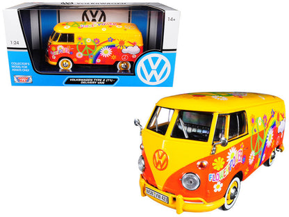 Volkswagen Type 2 (T1) Delivery Van Flower Power 1/24 Diecast Car Model by Motormax-0