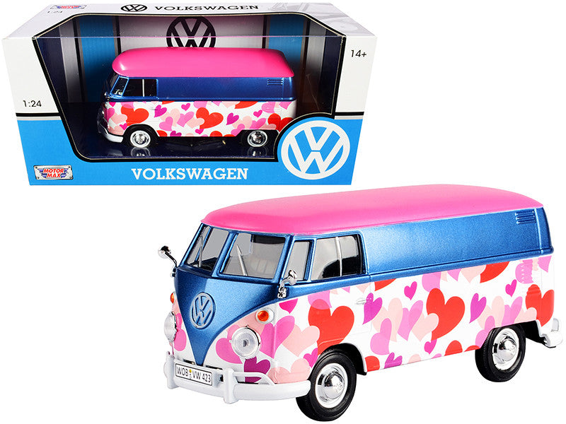 Volkswagen Type 2 (T1) Delivery Van "Love" Pink and Blue Metallic 1/24 Diecast Model Car by Motormax-0