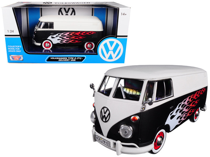 Volkswagen Type 2 (T1) Delivery Van with Flames 1/24 Diecast Car Model by Motormax-0