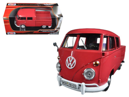 Volkswagen Type 2 (T1) Double Cab Pickup Truck Wax Red 1/24 Diecast Model Car by Motormax-0