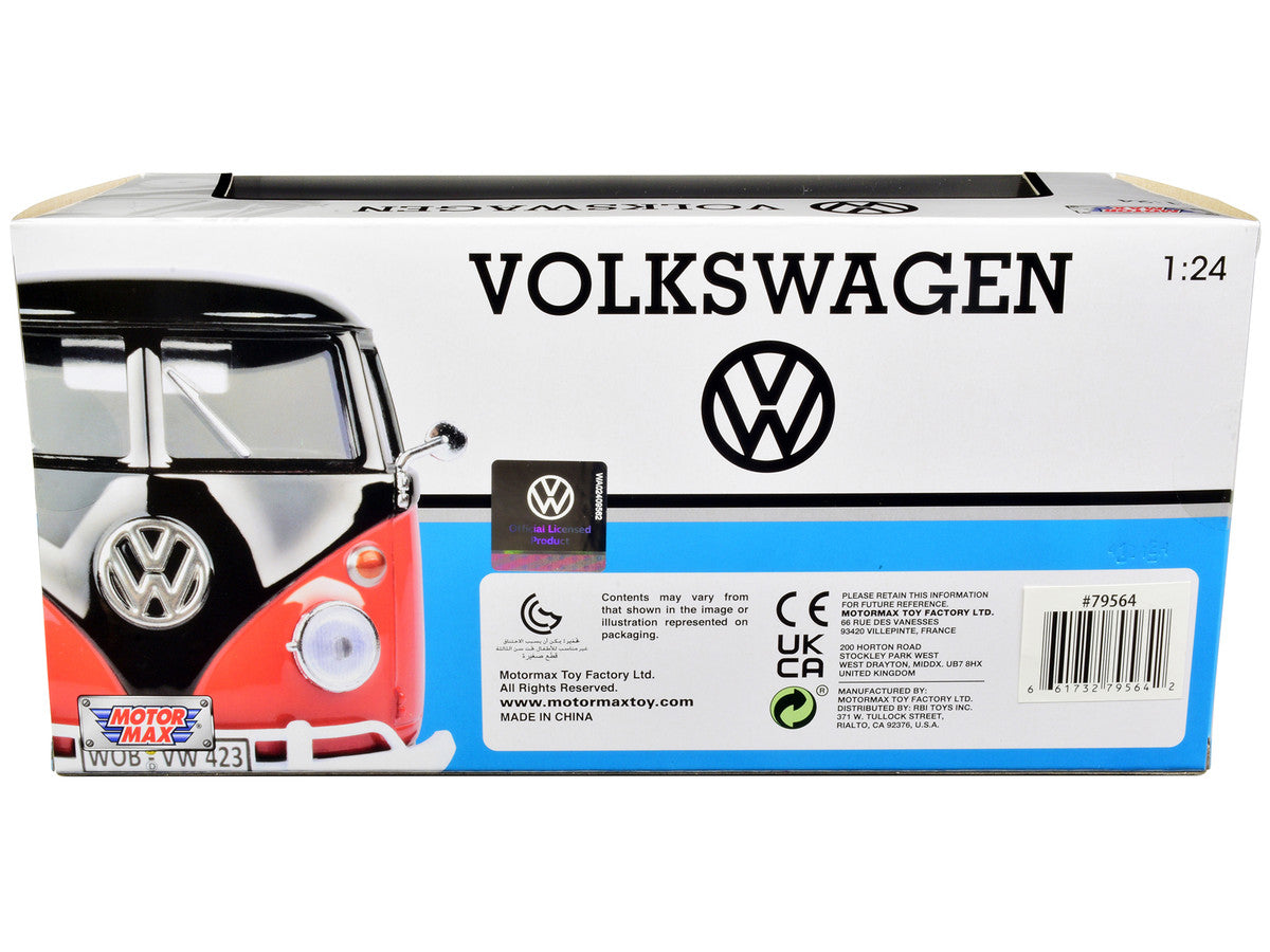 Volkswagen Type 2 (T1) Fire Van "Feuerwehr" Red 1/24 Diecast Model Car by Motormax-1