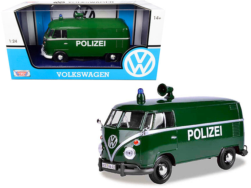 Volkswagen Type 2 (T1) Police Van "Polizei" Dark Green 1/24 Diecast Model Car by Motormax-0