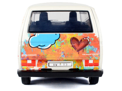 Volkswagen Type 2 (T3) Van White Metallic with Graffiti Graphics 1/24 Diecast Model Car by Motormax-2