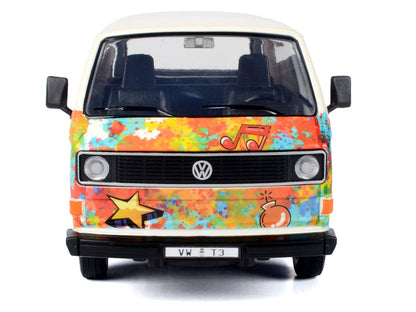 Volkswagen Type 2 (T3) Van White Metallic with Graffiti Graphics 1/24 Diecast Model Car by Motormax-3