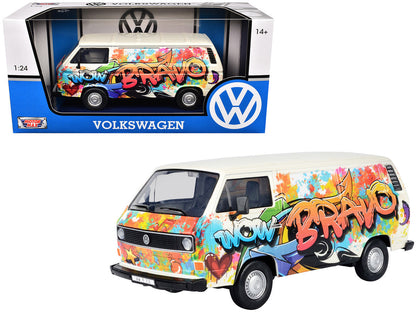 Volkswagen Type 2 (T3) Van White Metallic with Graffiti Graphics 1/24 Diecast Model Car by Motormax-4