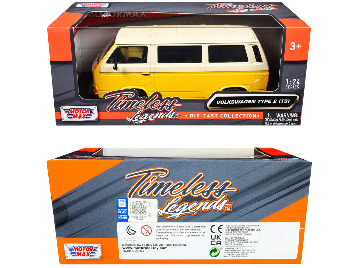 Volkswagen Type 2 (T3) Van Yellow and Beige "Timeless Legends" Series 1/24 Diecast Model Car by Motormax-2