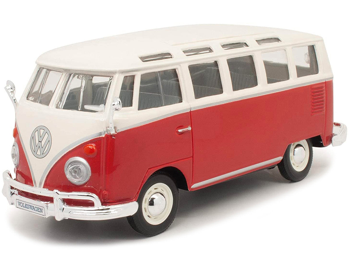 Volkswagen Van Samba Bus Red and White 1/25 Diecast Model by Maisto-0