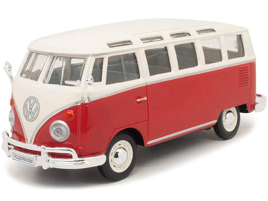 Volkswagen Van Samba Bus Red and White 1/25 Diecast Model by Maisto-0