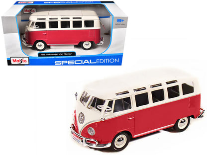 Volkswagen Van Samba Bus Red and White 1/25 Diecast Model by Maisto-2