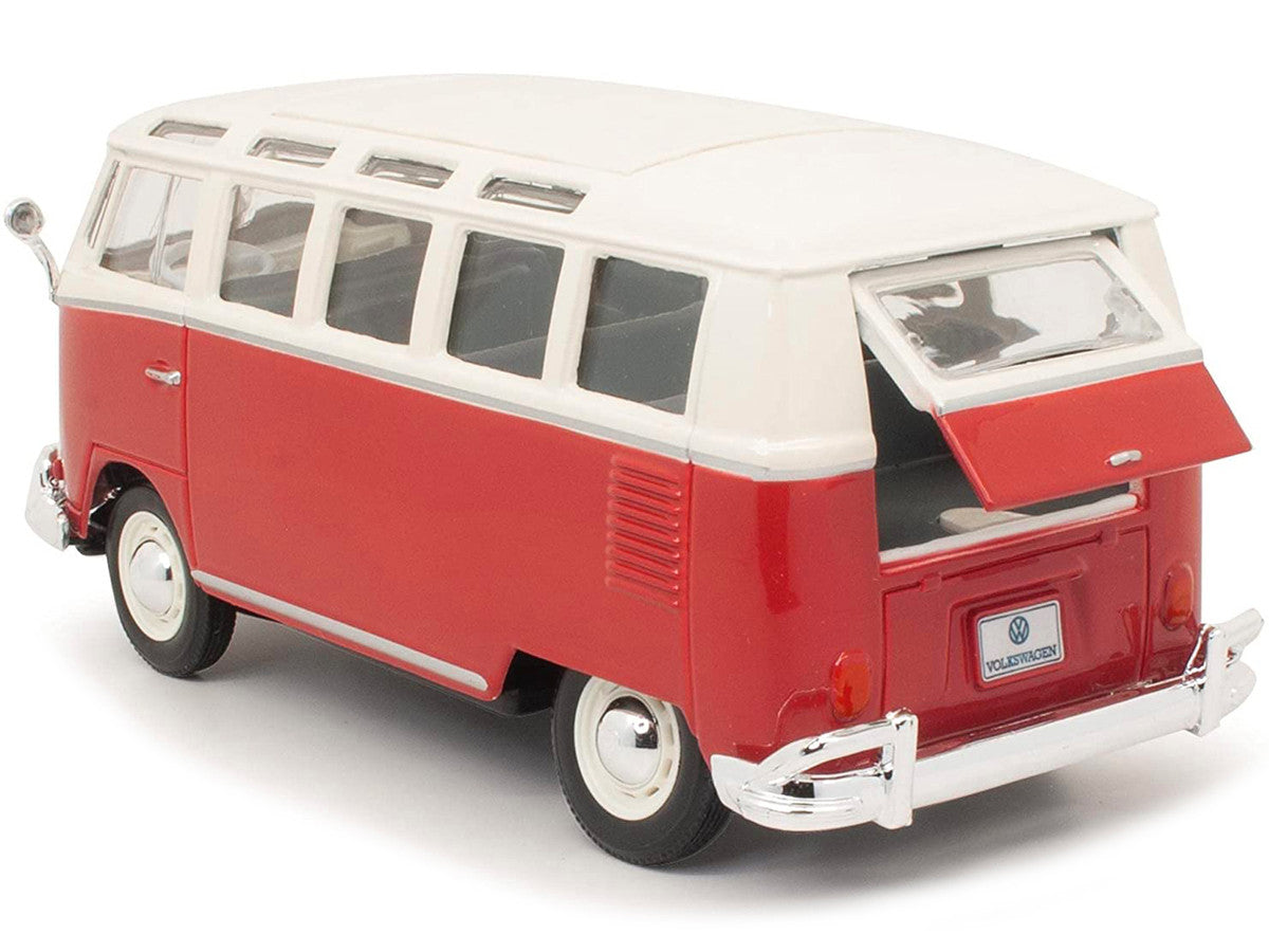Volkswagen Van Samba Bus Red and White 1/25 Diecast Model by Maisto-1
