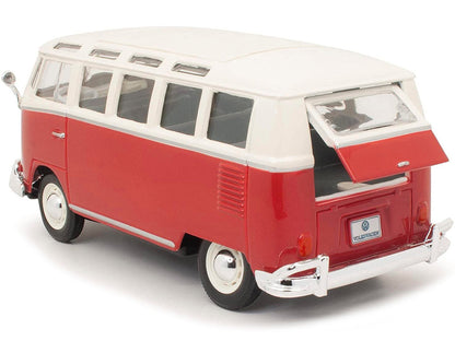Volkswagen Van Samba Bus Red and White 1/25 Diecast Model by Maisto-1